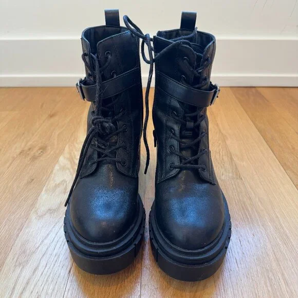 The Drop Women's Koi Buckle Lace Up Black Platform Combat Boots - Size 8 - Picture 2 of 6